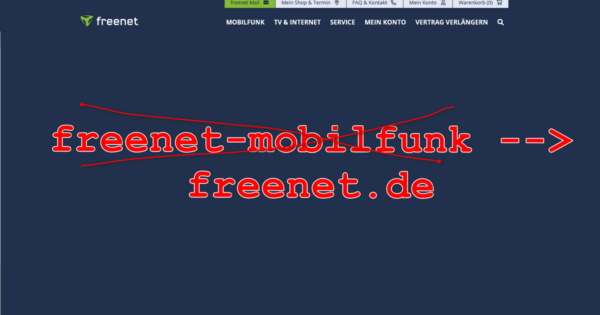 Schrift auf blauem Grund mit freenet-Logo, Text: freenet-mobilfunk wird zu freenet