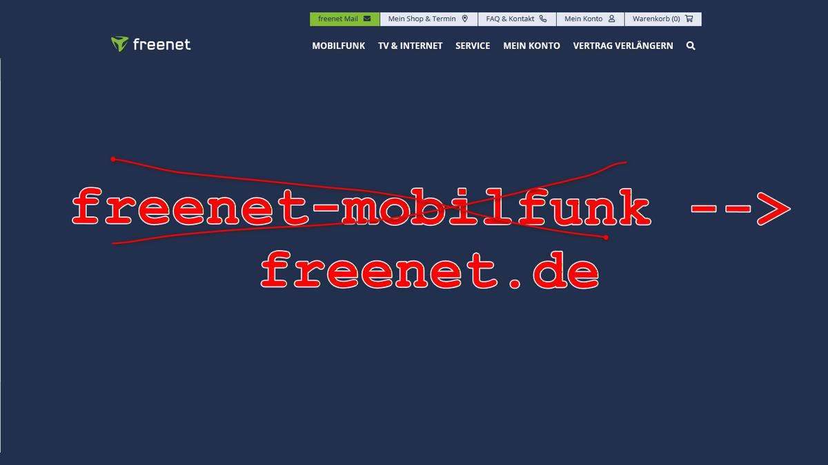 Schrift auf blauem Grund mit freenet-Logo, Text: freenet-mobilfunk wird zu freenet