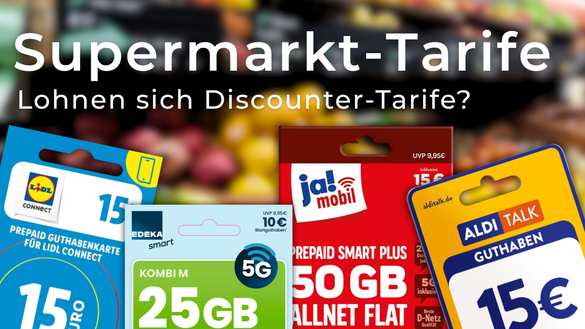 Collage mit verschiedenen Supermarkt-SIM-Karten und Schrift