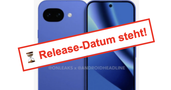 blaues Pixel 10a im Hintergrund, davor eine Sanduhr und roter Text: Release-Datum steht