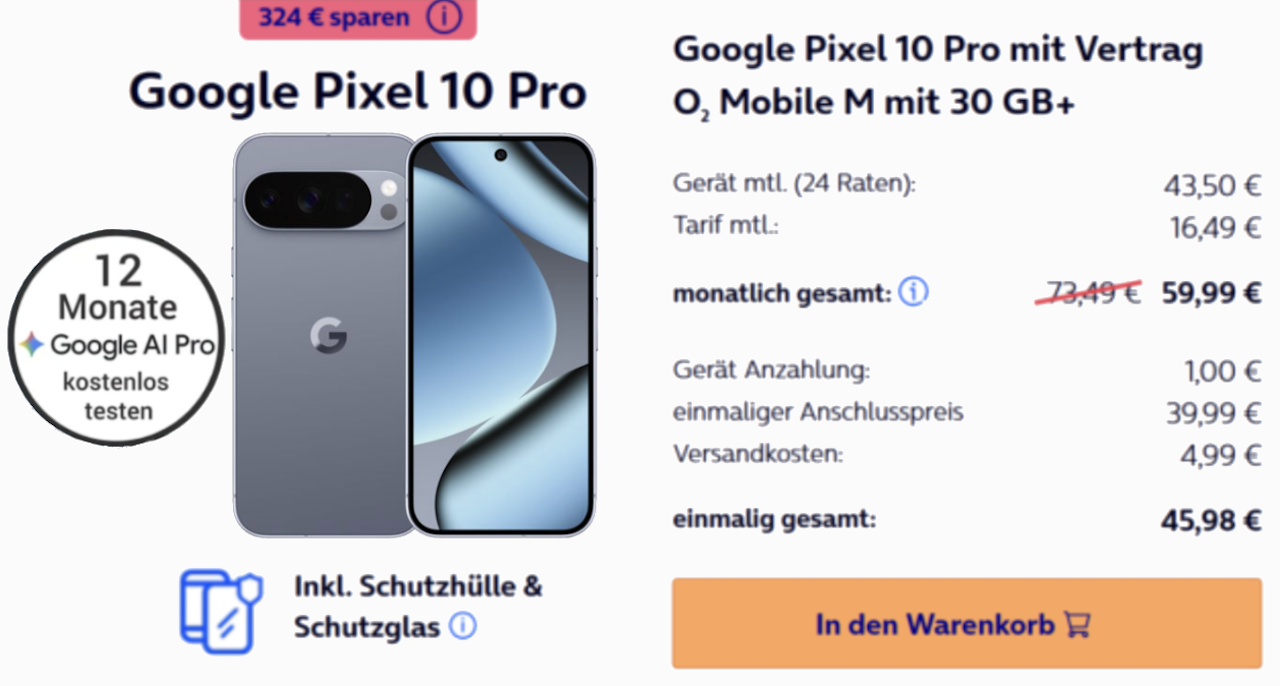 Google Pixel 10 Pro bei o2 mit KI-Zugaben