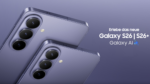 Rückseite des Galaxy S26, daneben Schriftzug: Erlebe das Galaxy S26 | S26+