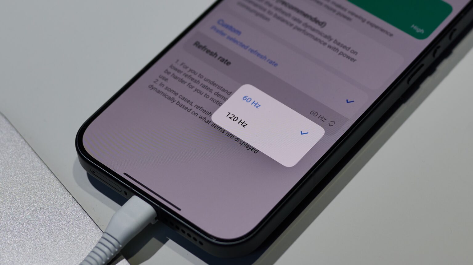 Display-Geschwindigkeitsauswahl des Xiaomi 17 Ultra.