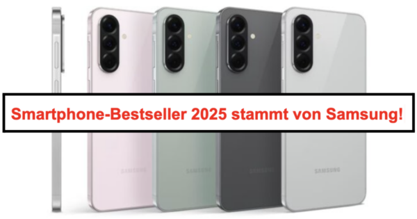 Galaxy A56 5G in allen Farben aufgereiht, davor der rote Schriftzug: Smartphone-Bestseller 2025 stammt von Samsung!