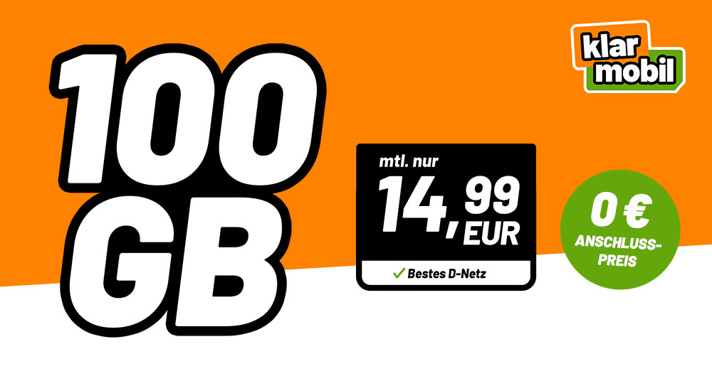 klarmobil Allnet Flat mit 100 GB für 14,99 Euro und 0 Euro Anschlusspreis