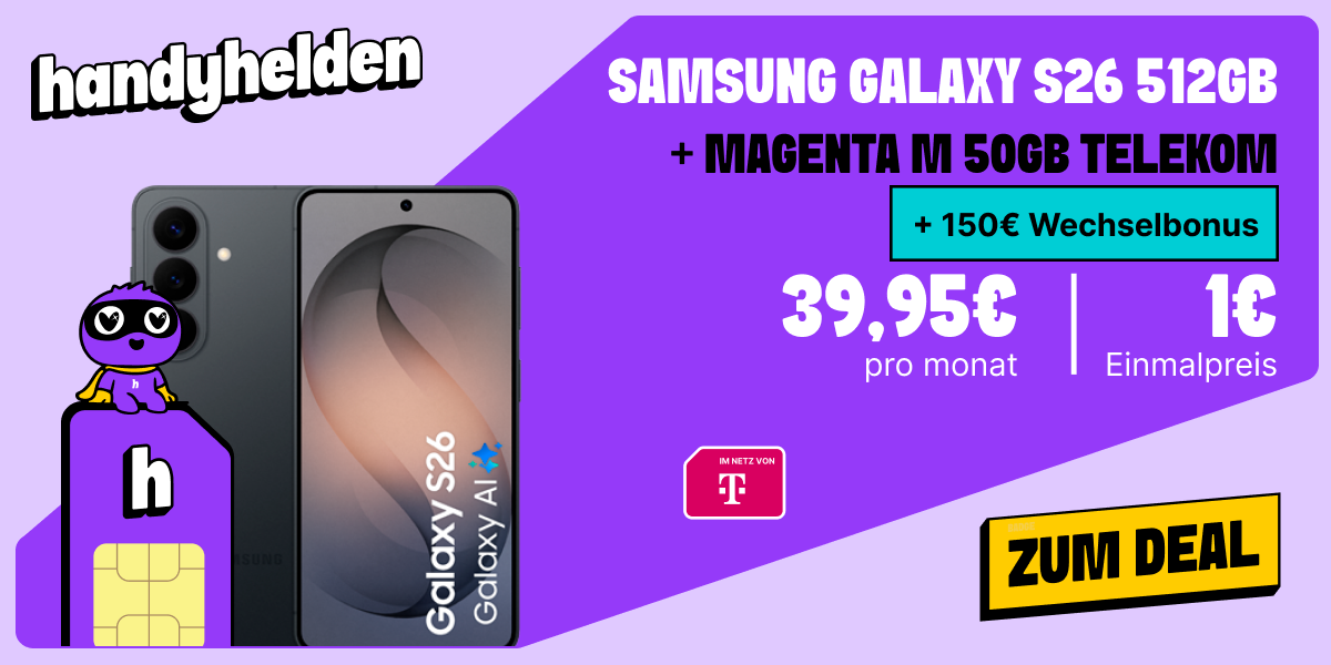 Galaxy S26 bei Handyhelden mit freenet Magenta Mobil M für 44,95 Euro monatlich