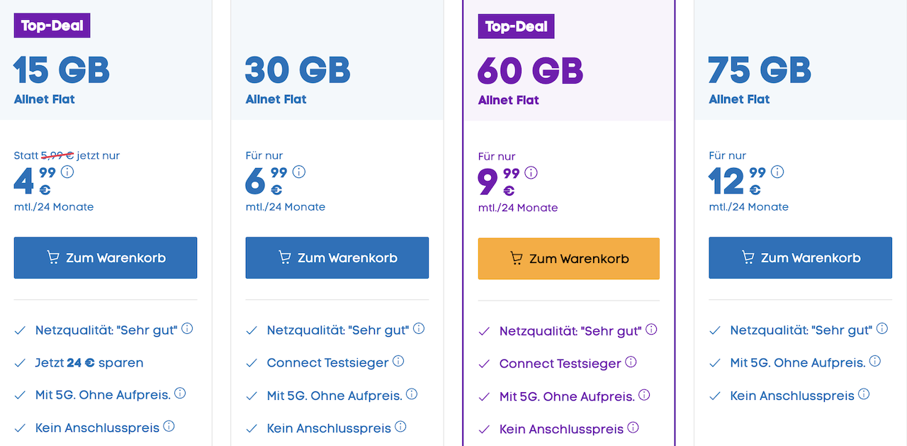 Tarife von Blau in der Übersicht