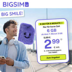 BIGSIM Aktionsdeal mit 6 GB in den ersten 6 Monaten für 2,99 Euro Grundgebühr