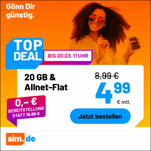 sim.de Deal 20 GB für 4,99 Euro im Monat