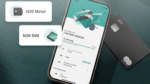 Grafik von N26 mit dem Telefon und App im Vordergurnd sowie Erwähnung der SIM und Metal.
