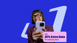 Screenshot der Webseite, Person mit Smartphone, Lebara-Logo im Hintergrund, 25 Prozent extra textlich hervorgehoben.