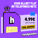 Handyhelden Special 25 GB 5G Telefonica Netz 4,99 Euro mtl.