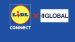 Lidl-Connect- und 1Global-Logo vor blauem Hintergrund.