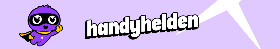 Handyhelden Logo auf pinkem Hintergrund im Bannerformat