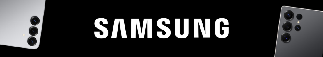 Samsung Logo mit Smartphones auf dunklem Hintergrund