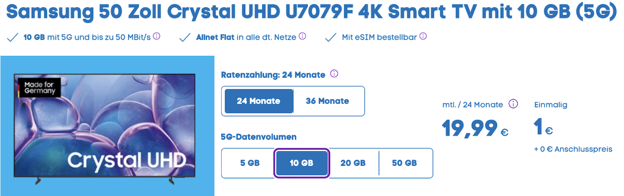 Blau Allnet mit Samsung TV 50 Zoll