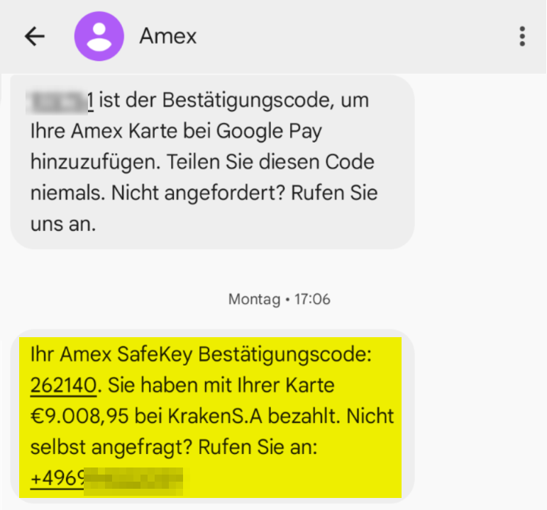 American Express Betrug und Phishing per SMS