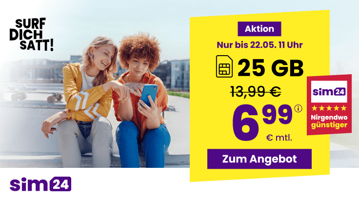 sim24 Deal mit 25 GB für 6,99 Euro mtl.