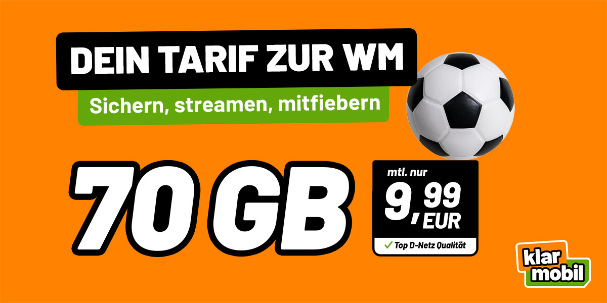 klarmobil 70 GB für 9,99 € mtl.