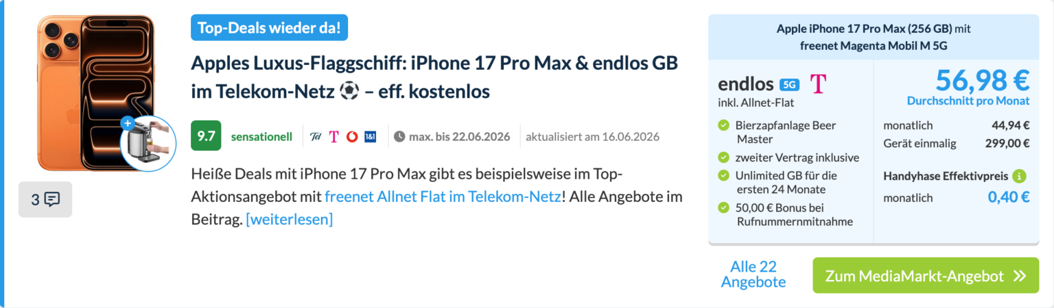 Handyhase-Artikelbox mit Deal-Bewertung