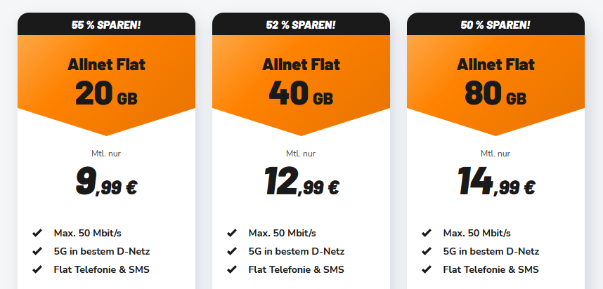 Klarmobil Tarife im Telekom Netz