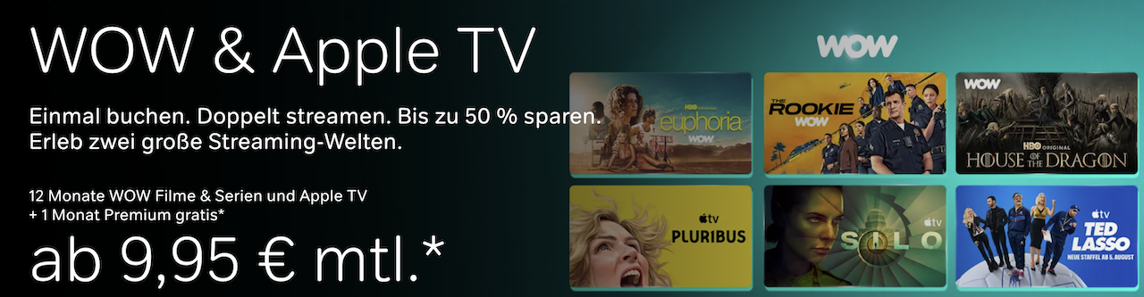 WOW Filme und Serien und Apple TV 50 % reduziert