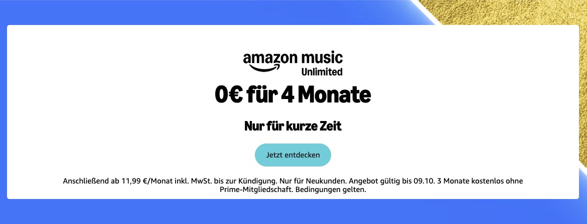 Amazon Music Unlimited 4 Monate Kostenlos Aktion