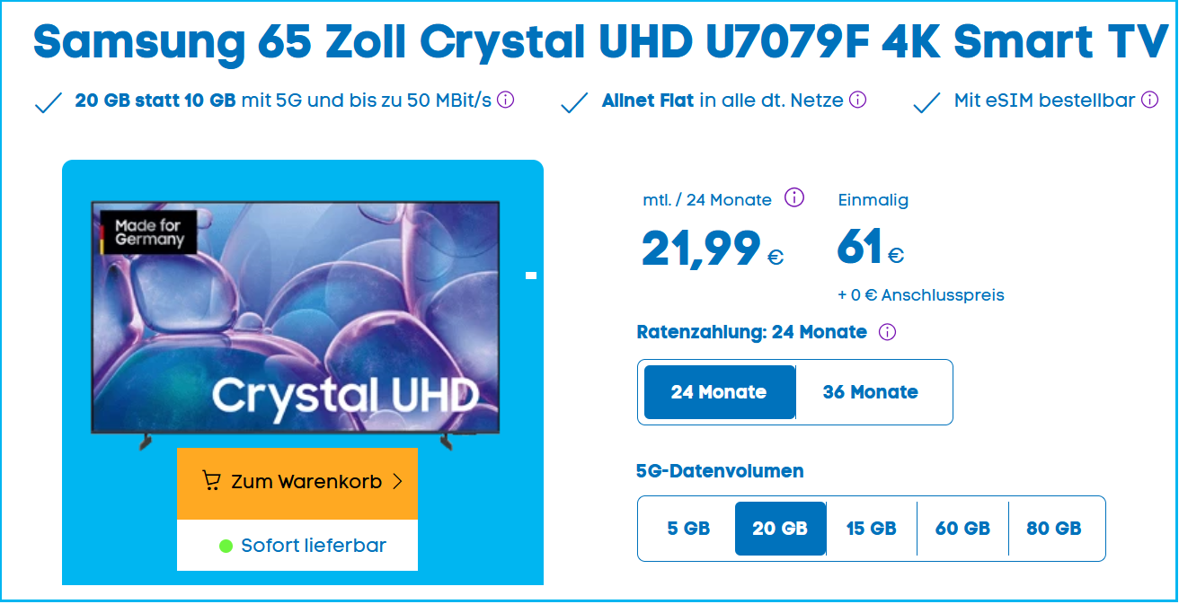 Blau TV Deal 65 Zoll