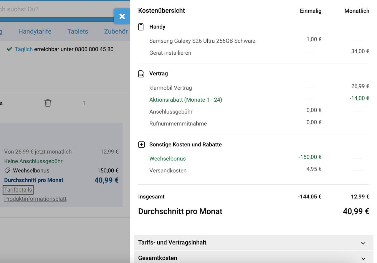 Gomibo Wunschzuzahlung Warenkorb Tarifdetails