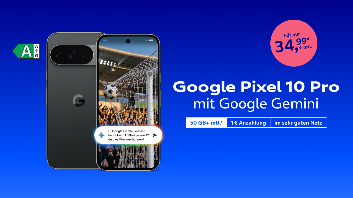 Pixel 10 Pro mit Google Gemini o2 Mobile on Demand M und WM-Zugaben bei o2