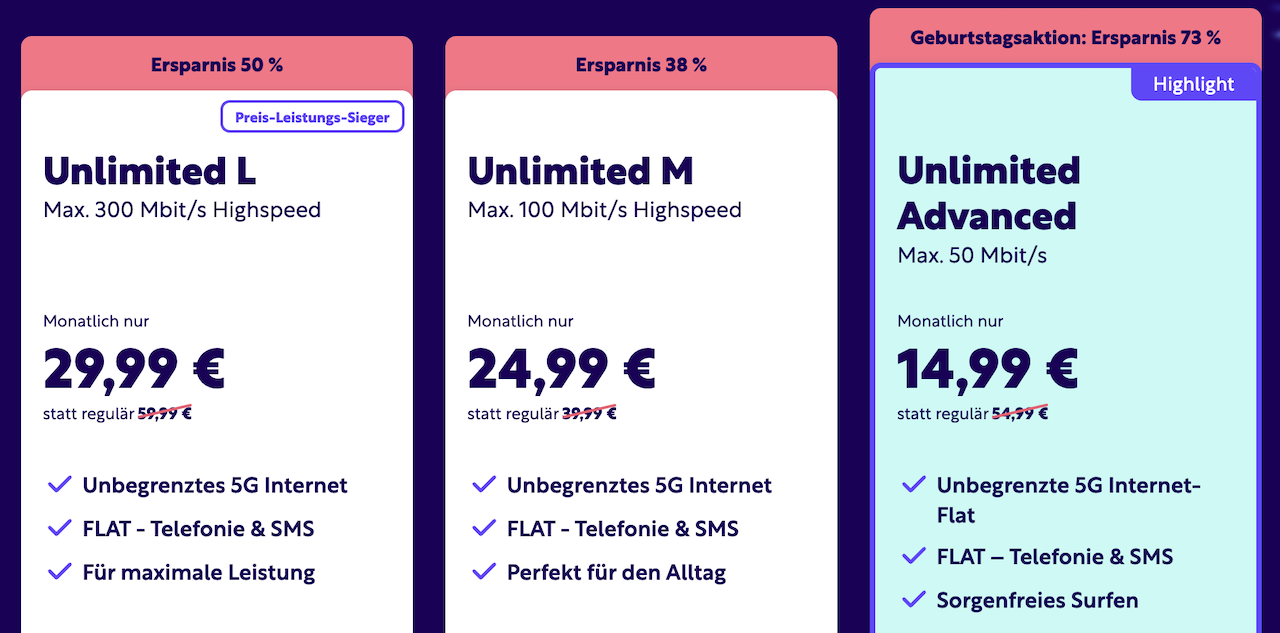 Unlimited Mobile Geburtstagsdeals