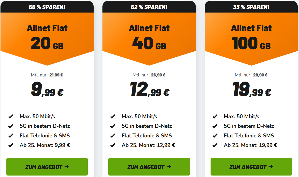 klarmobil Allnet Flats im Telekom Netz
