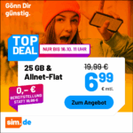 sim.de Deal-Aktion 25 GB 6,99 € und 0 € Anschlusspreis