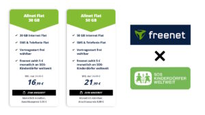freenet Spendentarife für SOS Kinderdörfer - Header