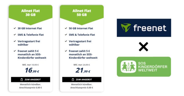 freenet Spendentarife für SOS Kinderdörfer - Header