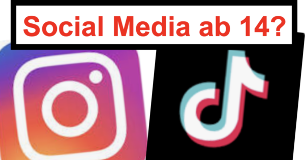 Instagram- und TikTok-Logo schräg nebeneinander, darüber der Schriftzug: Social Media ab 14?