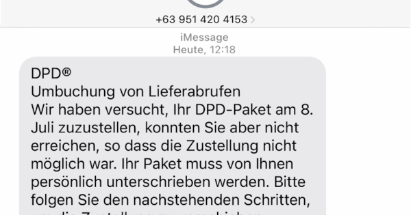 DPD Paket-Betrug mit falschen SMS