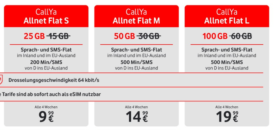 CallYa: Neue Tarife ab Dezember